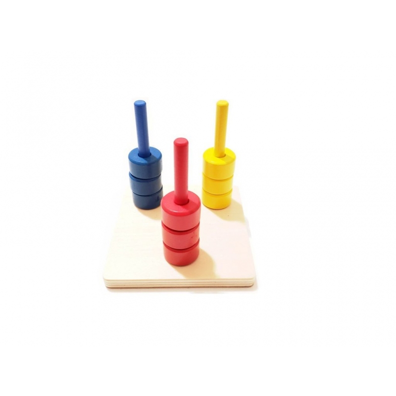disques colorés sur 3 tiges
