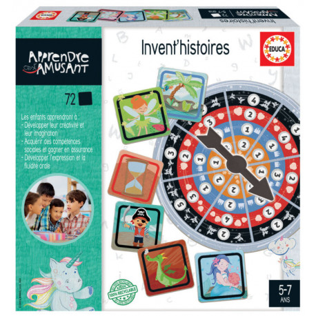 Invent'histoires - Jeu de Création d'Histoires | 72 Cartes + Roulette | Stimule Créativité et Expression Orale 5-12 Ans