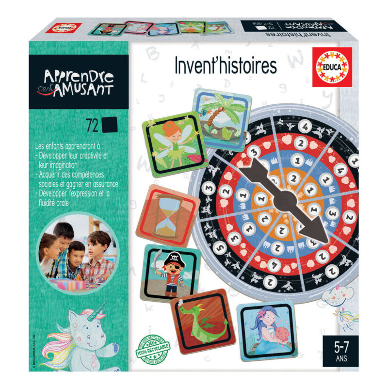 Invent'histoires - Jeu de Création d'Histoires | 72 Cartes + Roulette | Stimule Créativité et Expression Orale 5-12 Ans