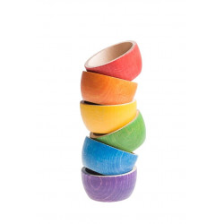 6 bols en bois arc en ciel.