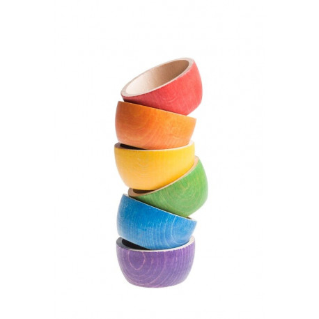 6 bols en bois arc en ciel.