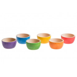 6 bols en bois arc en ciel.