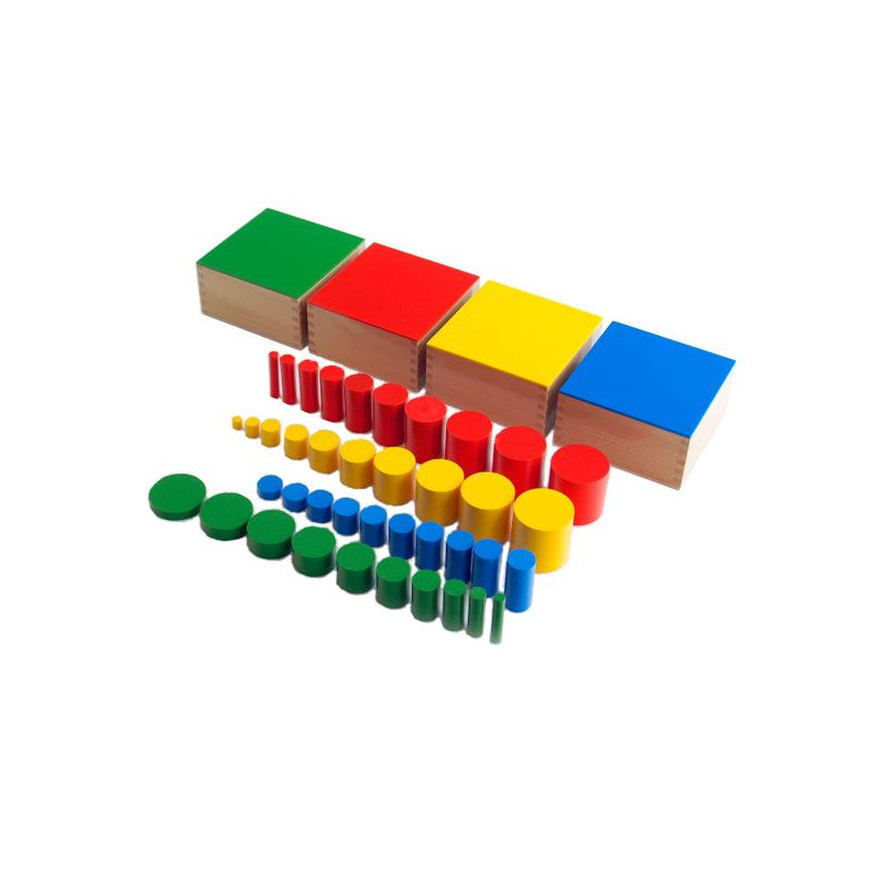 Développez la discrimination visuelle et préparez votre enfant aux mathématiques avec cet ensemble Montessori de 4 boîtes de cyl